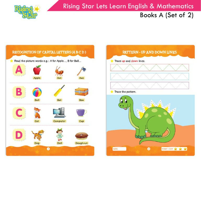 Rising Star Lets Learn English & Maths Activity Books Set A|Set of 2| Ages 3-7 Year| Number, Alphabets, Pattern Writing…