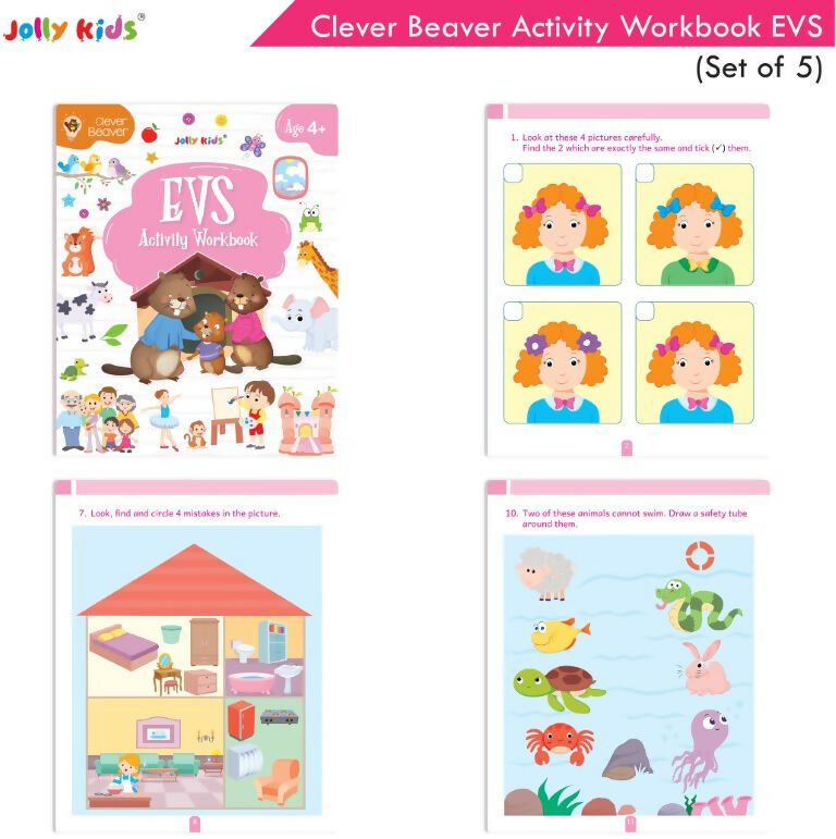 Jolly Kids Clever Beaver Ages 4-5 Years Fun Learning Activities Workbooks Set of 5 | English-Maths-EVS-Good Habit-Logical…