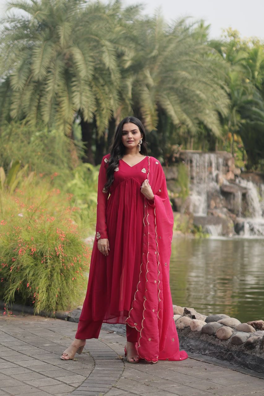 Faux Blooming Embroidery Work Top Bottom & Dupatta image 2