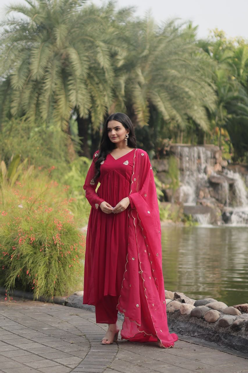 Faux Blooming Embroidery Work Top Bottom & Dupatta image 3