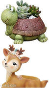 Grey Fox || Combo Set of 2 Amimal Deer and Turtle Shape || Succulent Pot Indoor || Desktop Flower Planter || Home Decor Garden || Without Plant
