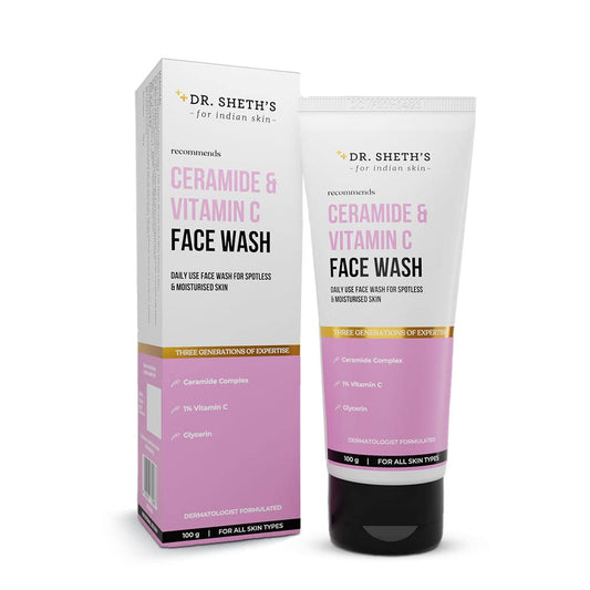 Dr. Sheth's Ceramide & Vitamin C Brightening Face Wash Gently Cleanses, Hydrates & Reduces Dark Spots, For Normal, Oily & Combination Skin -100 gm