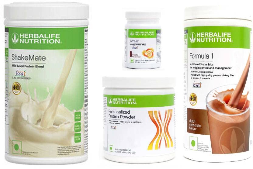 HERBALIFE Formula 1 Chocolate Flavor, Shake Mate Vanilla Flavor, Protein Powder & Afresh Energy Drink Elaichi Flavor