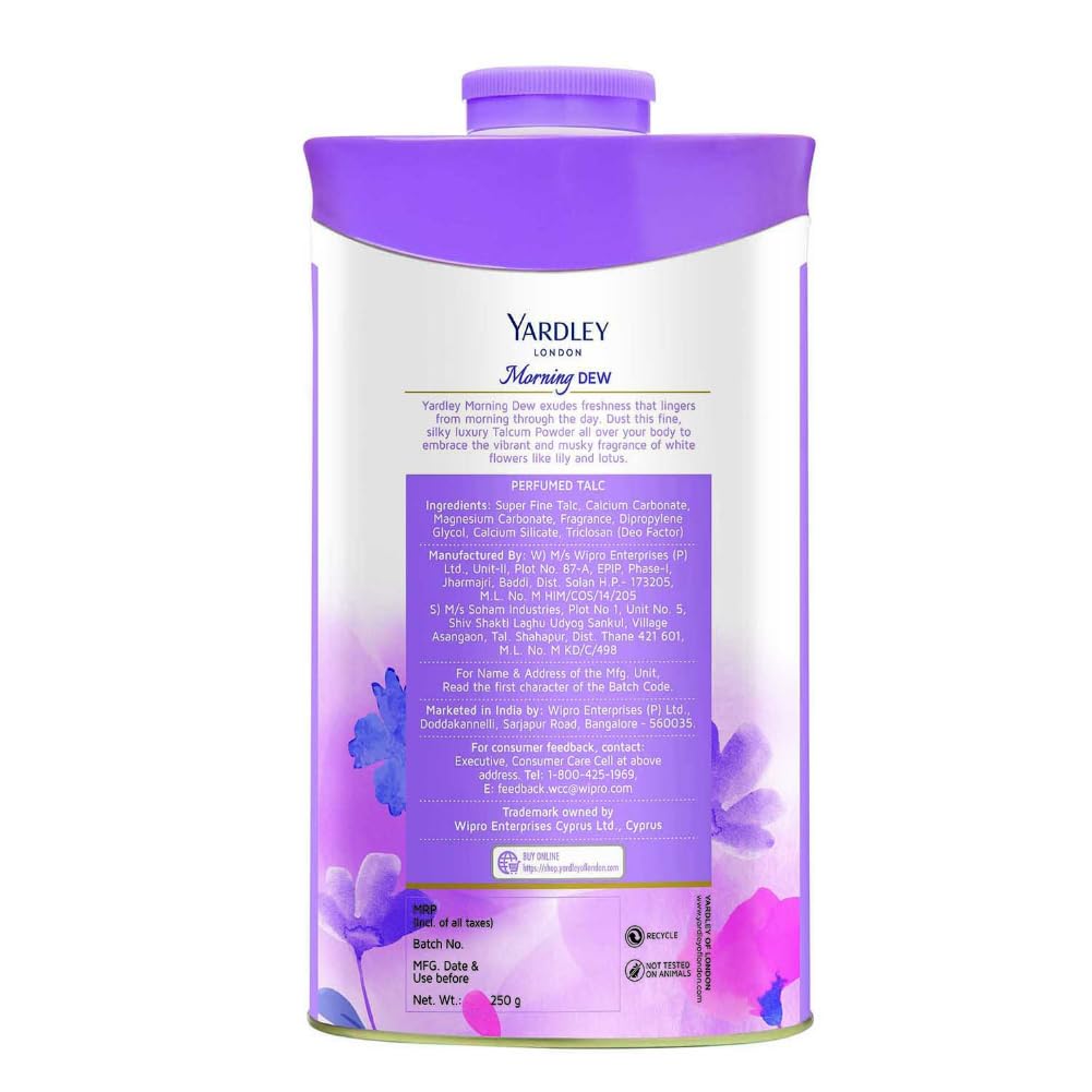 Yardley London Morning Dew Perfumed Talc for Women, 250g image 2