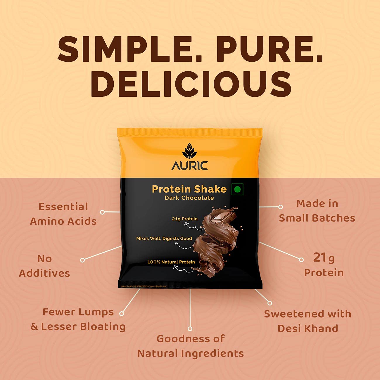 Auric Vegan Protein Powder for Men & Women (Dark Chocolate Flavor) 8 Sachet-21g image 3