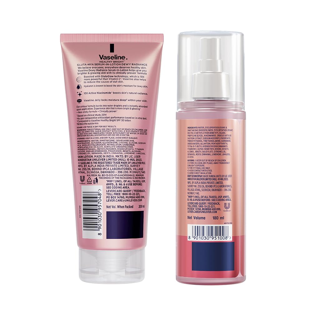 Vaseline Gluta-Hya Dewy Radiance, 200ml + Vaseline Daily Bright & Calming Body Serum Spray, 180ml. image 2