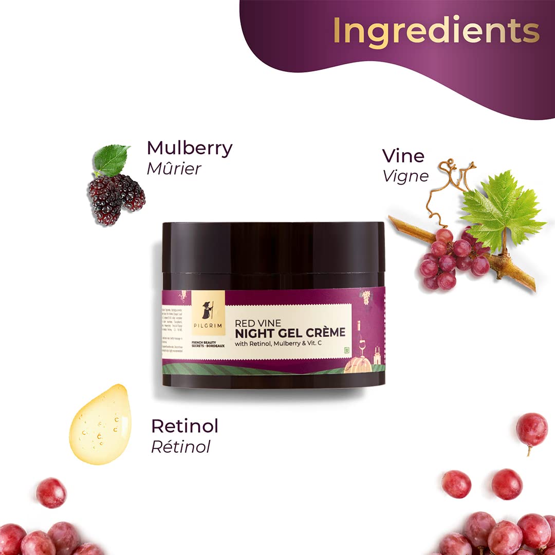 PILGRIM French Red Vine  Face Wash 100ml, Face Cream SPF 30 50gm, & Night Gel Creme 50gm image 5