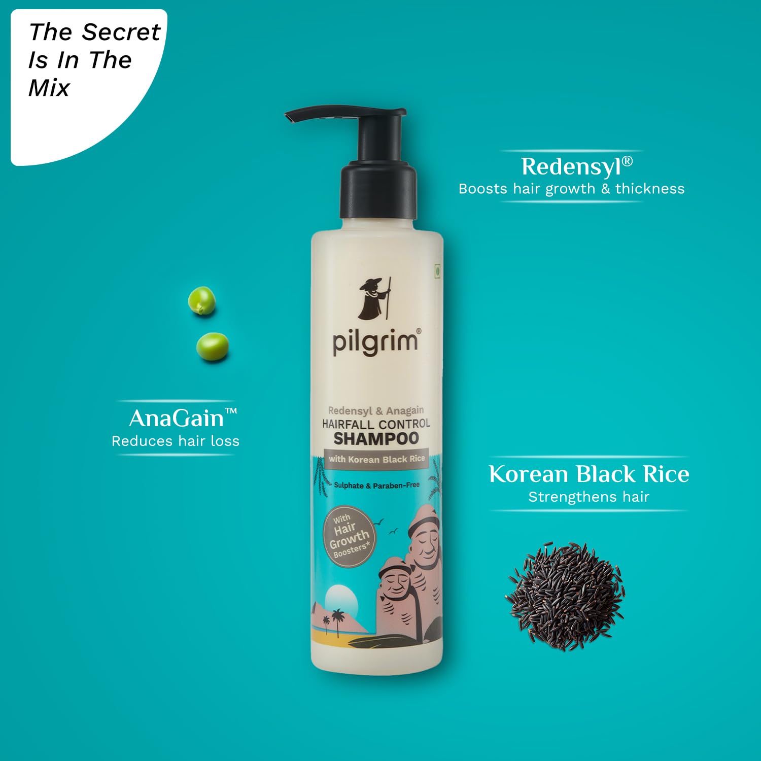 Pilgrim Redensyl & Anagain Hairfall Control Shampoo with Korean Black Rice 200ml image 3