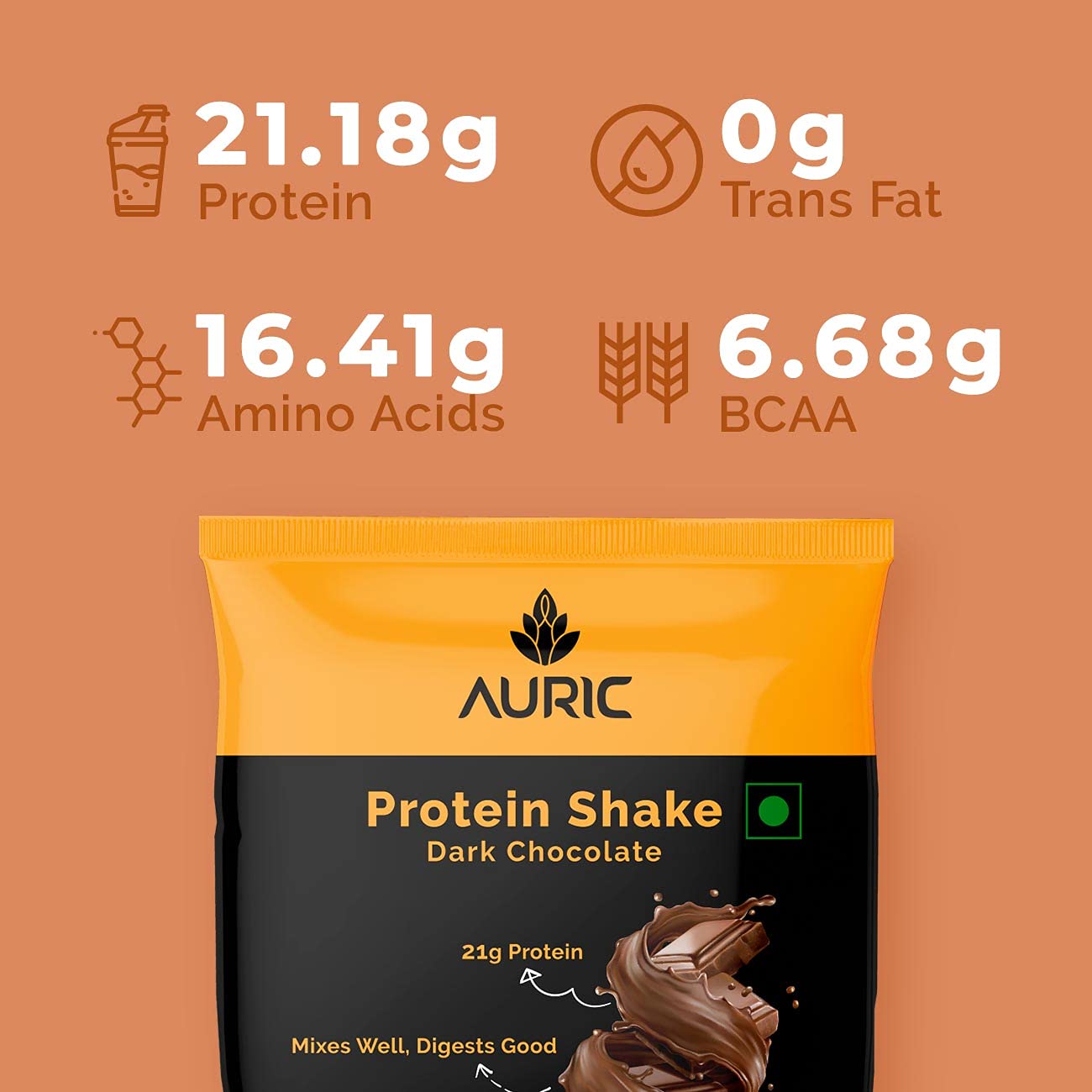 Auric Vegan Protein Powder for Men & Women (Dark Chocolate Flavor) 8 Sachet-21g image 2