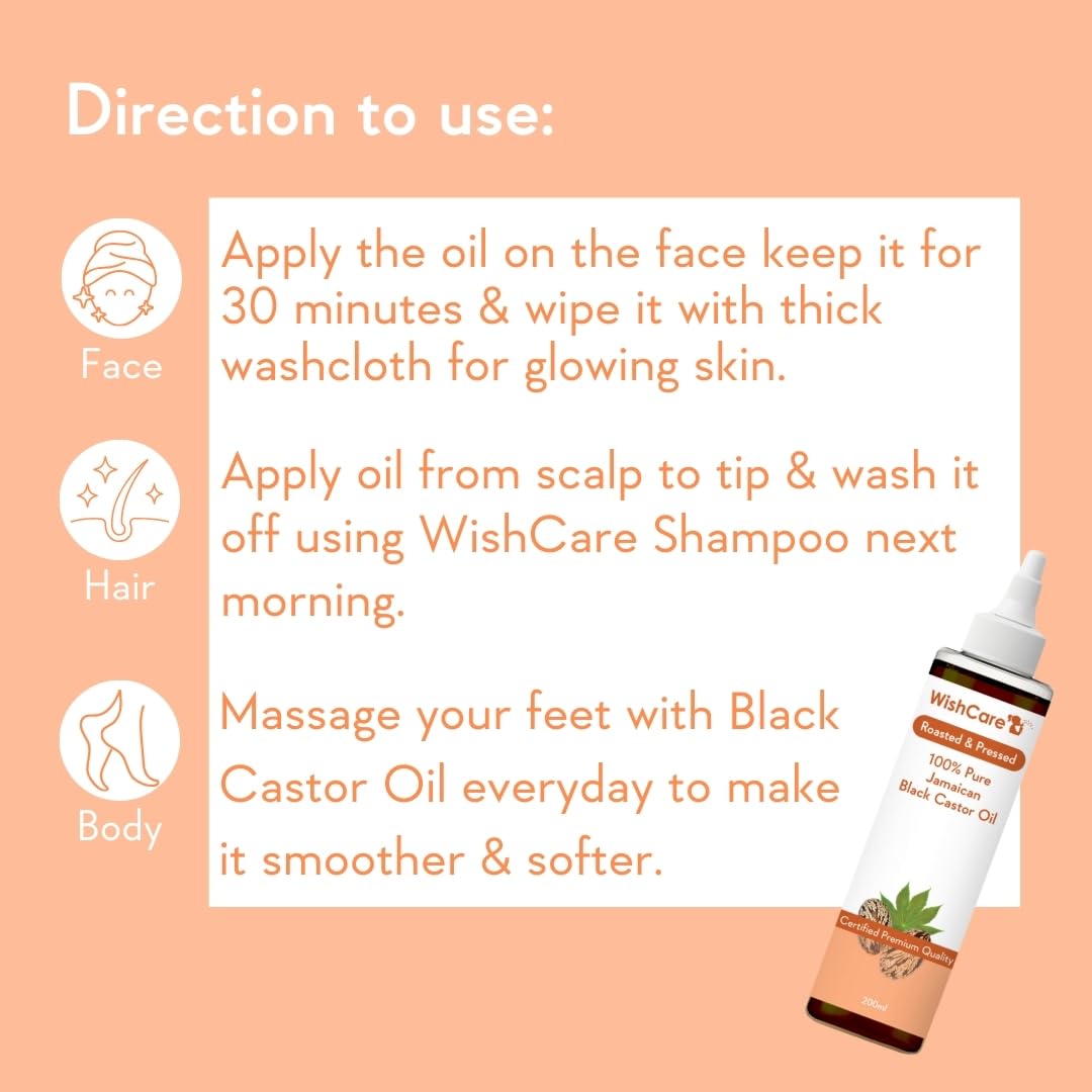 wishcare Pure Cold Pressed Castor Oil & Jamaican Black Castor Oil - 200Ml image 9