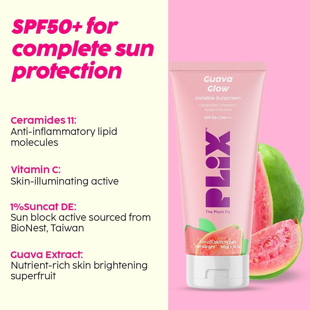 PLIX  SPF 50+ Guava Glow Sunscreen and 23% Vitamin C Guava Face Serum Combo (50g and 20ml) image 3