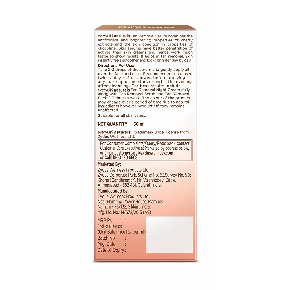 Everyuth Naturals Pure & Light Tan Removal Choco Cherry Serum, 30ml, Bottle image 4
