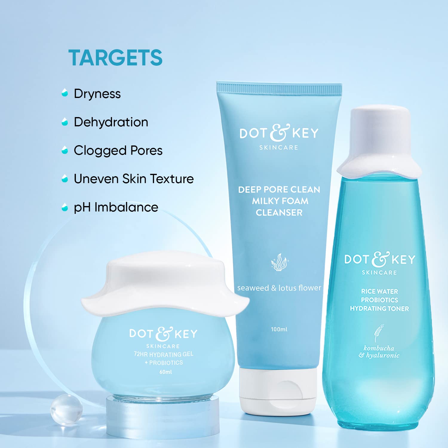DOT & KEY Skin Hydration Ctm Kit Liquid Cleanser 100Ml, Toner 150Ml, Moisturizer 60Ml image 3