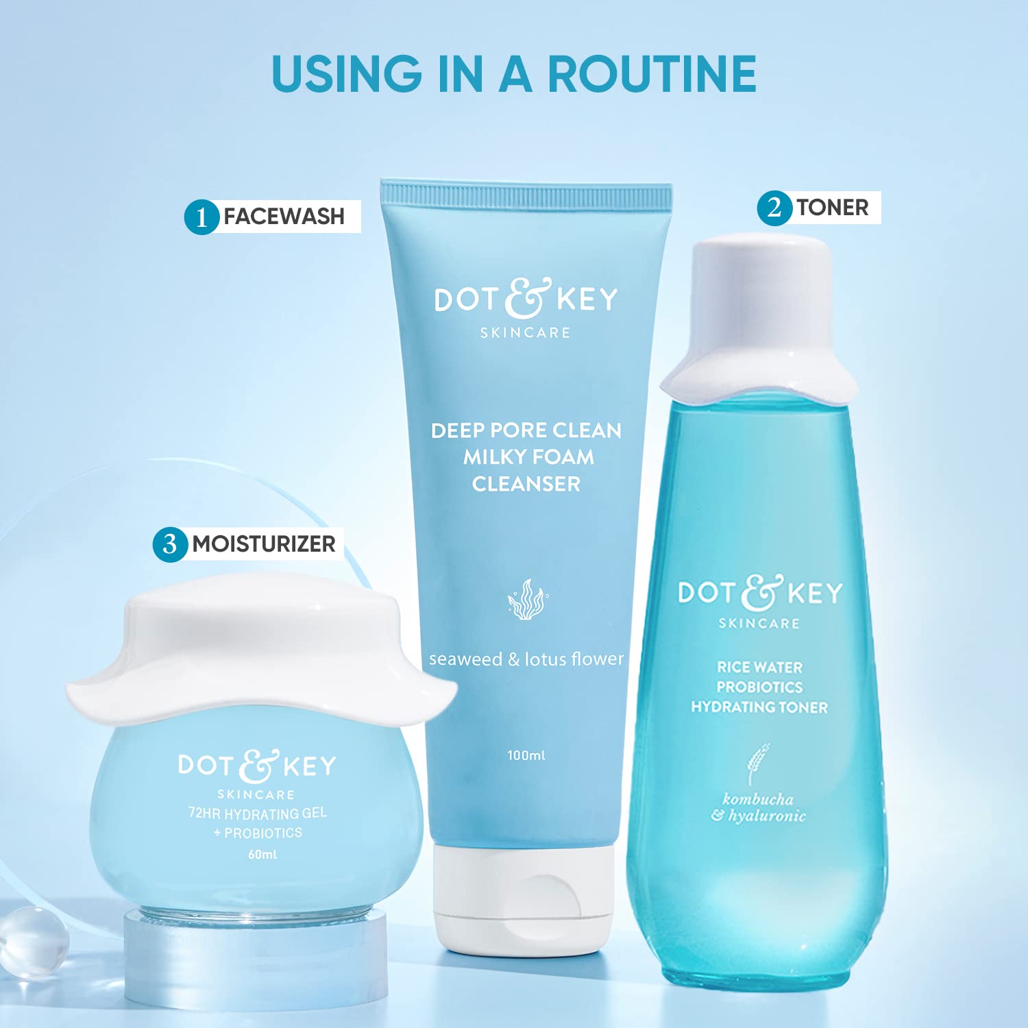 DOT & KEY Skin Hydration Ctm Kit Liquid Cleanser 100Ml, Toner 150Ml, Moisturizer 60Ml image 5