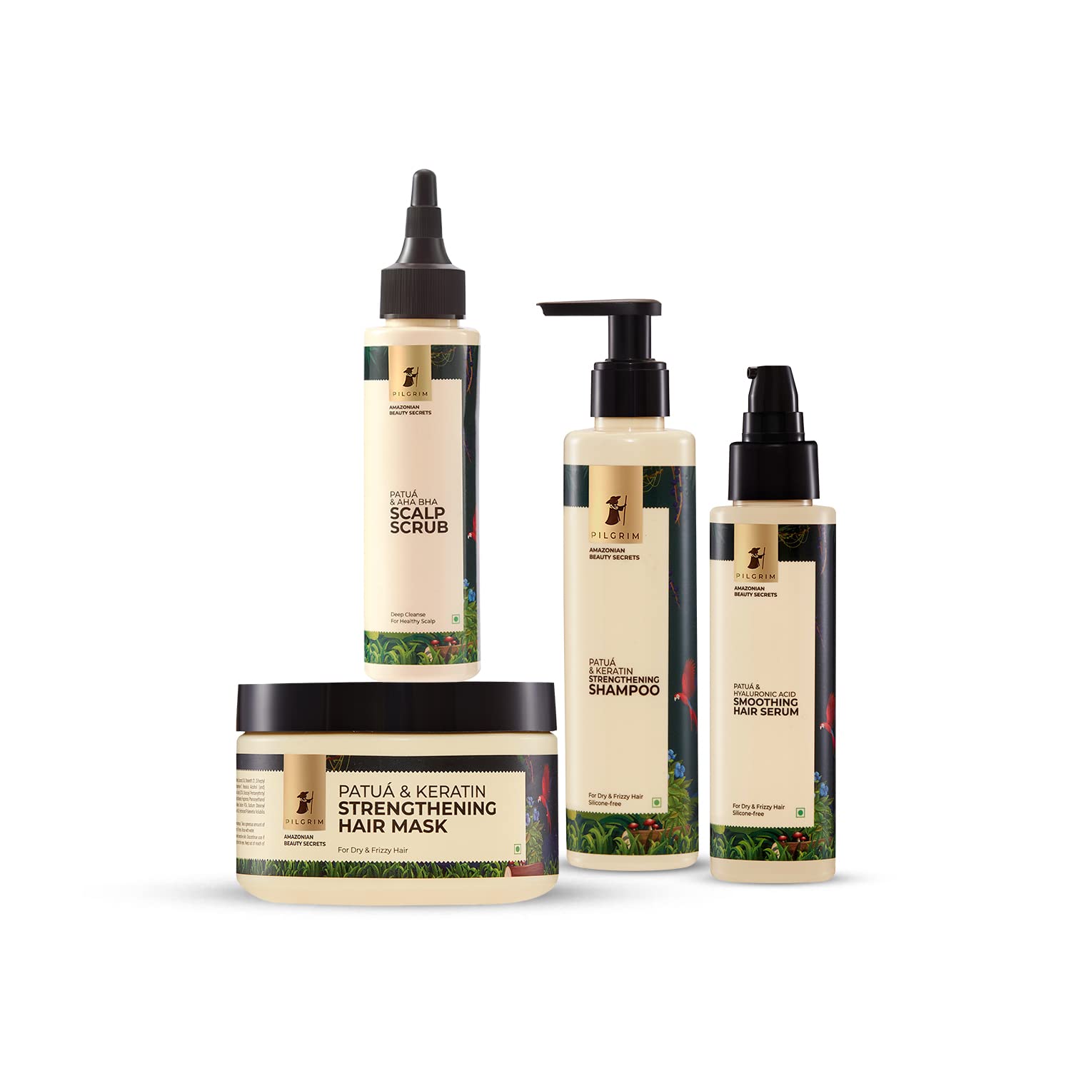 Pilgrim Amazonian Patuá Hair  FREE JUTE BAG  Shampoo (200 ml) + Patuá & AHA BHA Scalp Scrub (100 ml) + Patuá Hair Mask (200 gm) + Patuá Hair Serum (100 ml). image 2