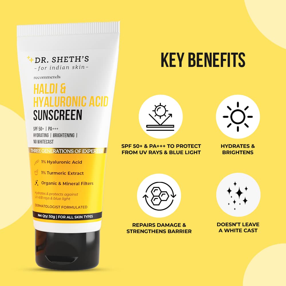 Dr. Sheth's Ceramide & Vitamin C Sunscreen SPF 50+ PA+++ UVA UVB Sun Protection, For All Skin Types -50 gm image 2