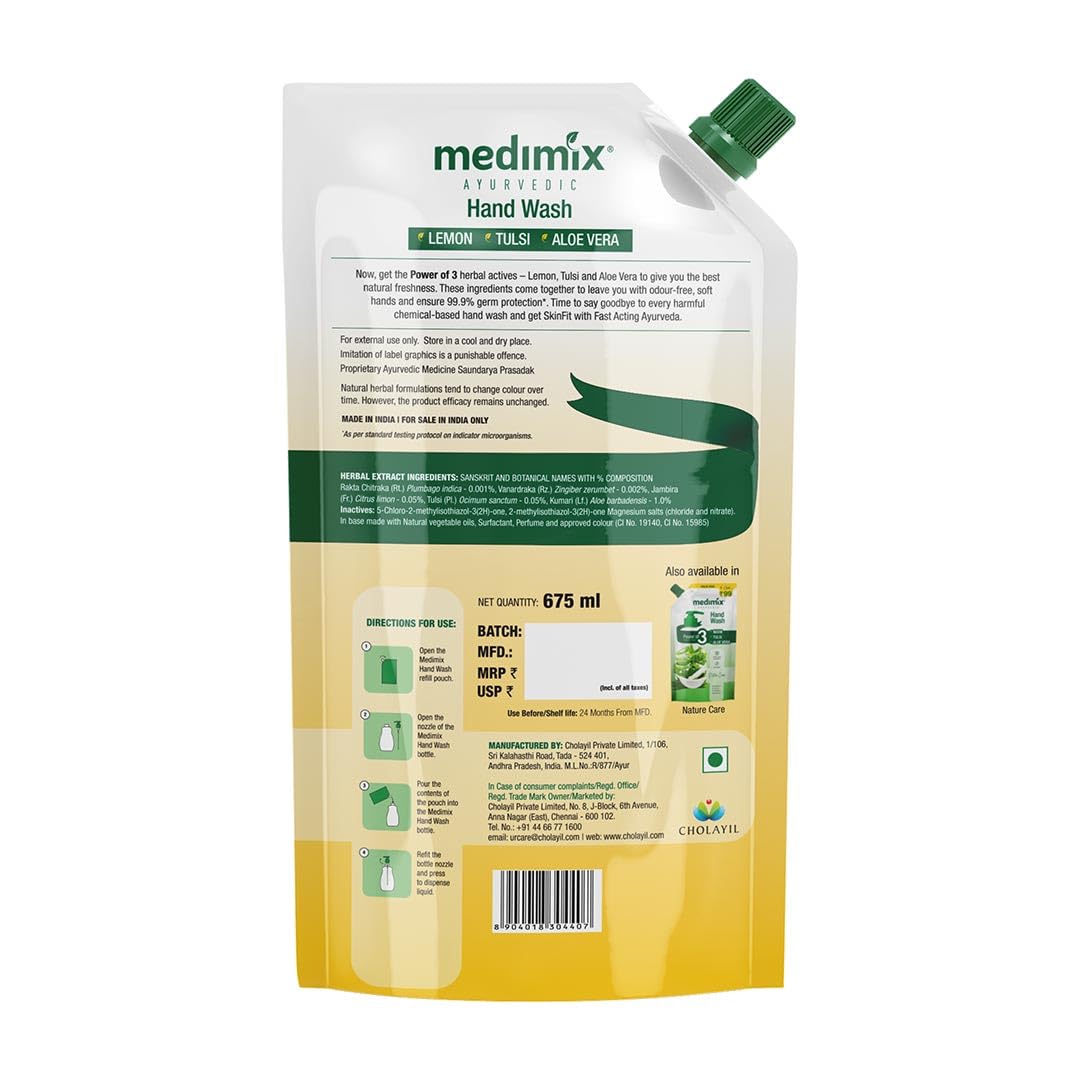 Medimix Ayurvedic Nature Fresh Hand Wash With Lemon, Tulsi & Aloe Vera 675ml image 2