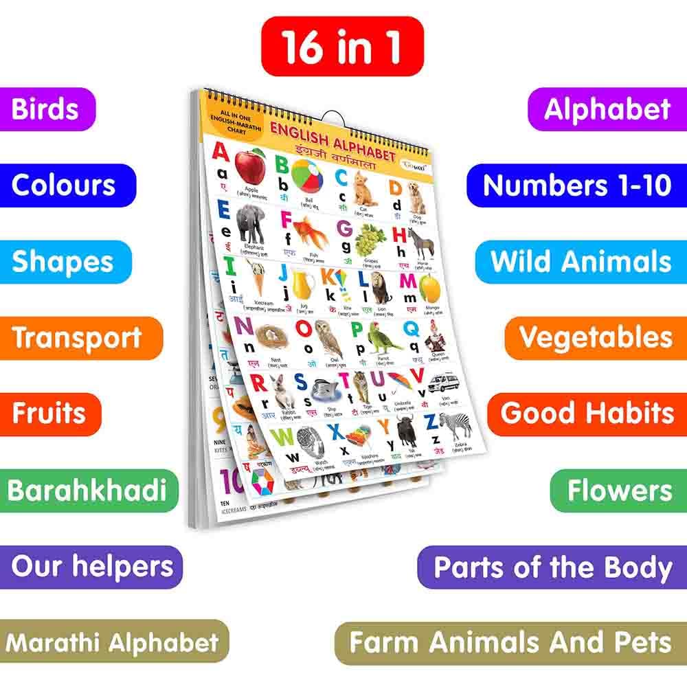English-Marathi Chart For Kids (16 Charts) 36 X 50 Cm - Children Spiral Wall Picture Chart (image 2)