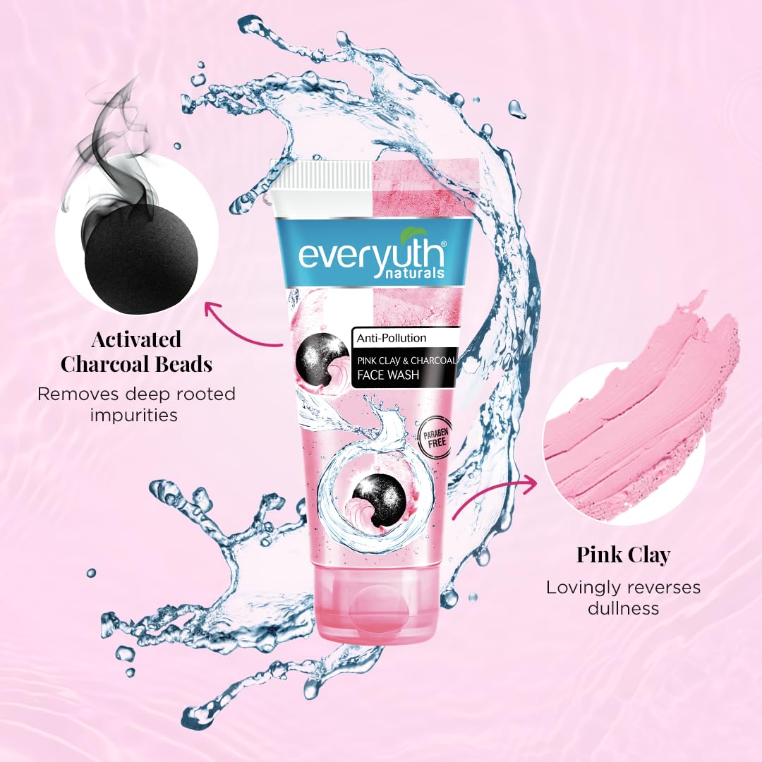 Everyuth Naturals Anti Pollution Pink Clay & Charcoal Face Wash 50g image 5