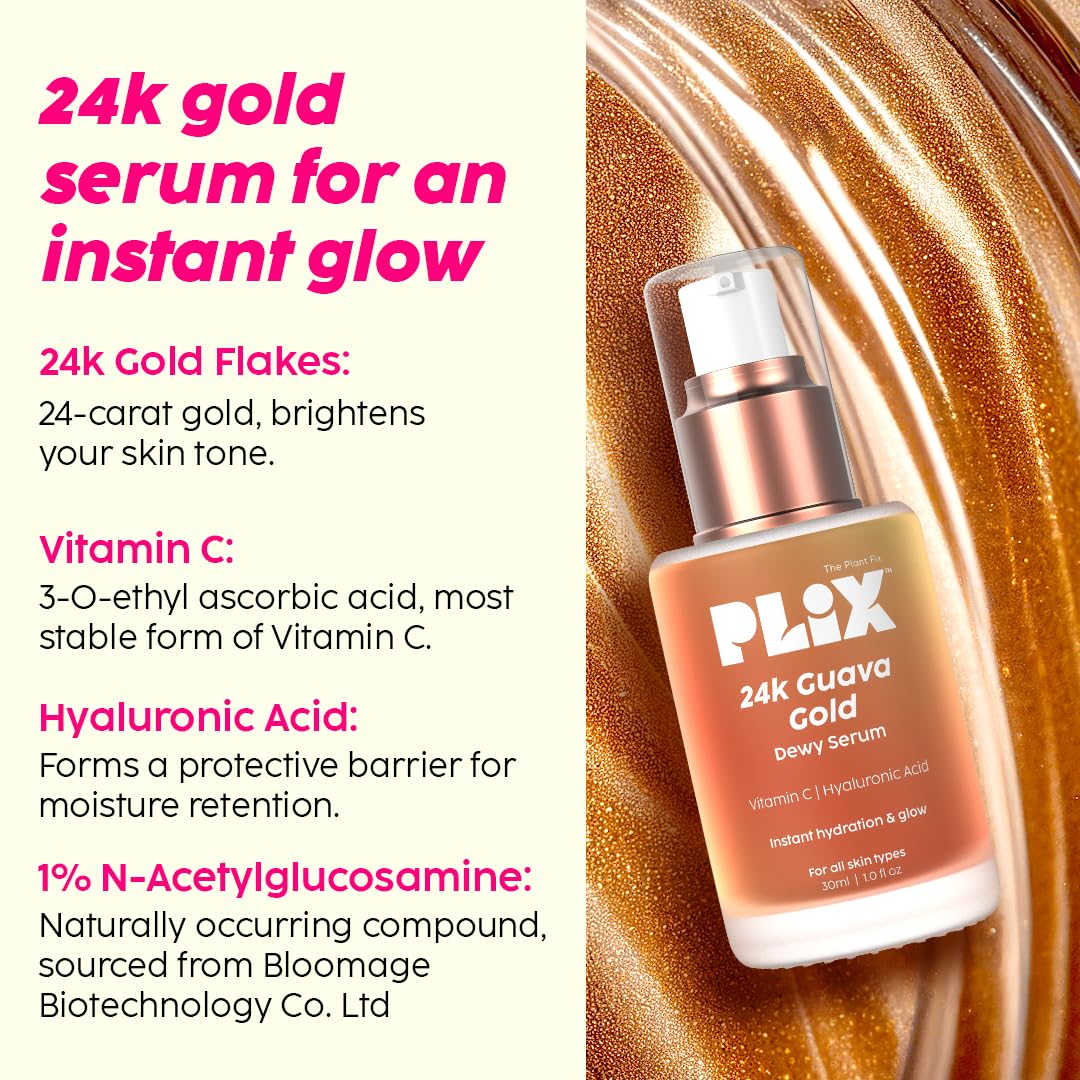 PLIX 24k Guava Gold Lightweight Face Serum and Moisturizer Combo-30 ml + 50g image 3