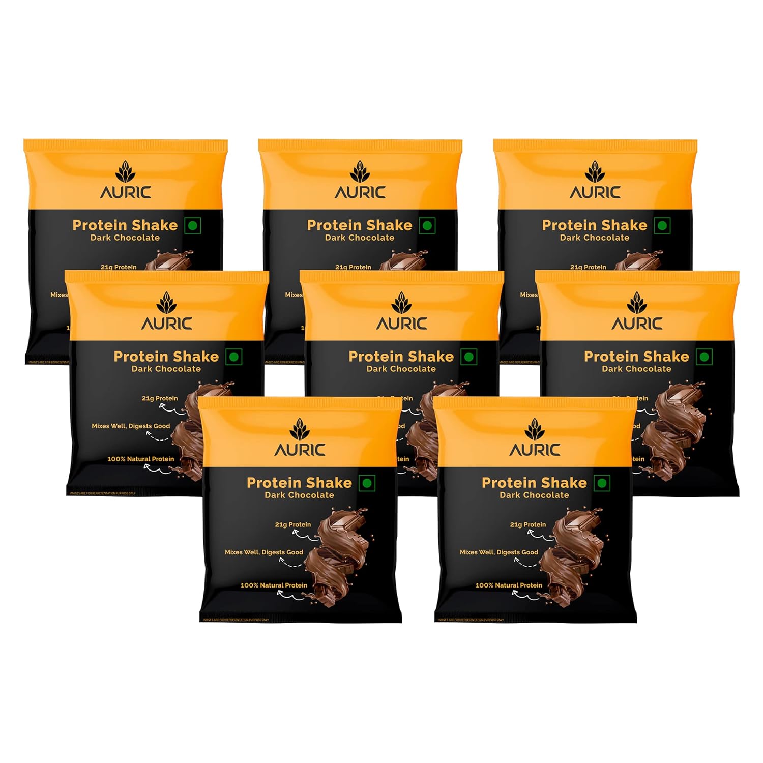 Auric Vegan Protein Powder for Men & Women (Dark Chocolate Flavor) 8 Sachet-21g