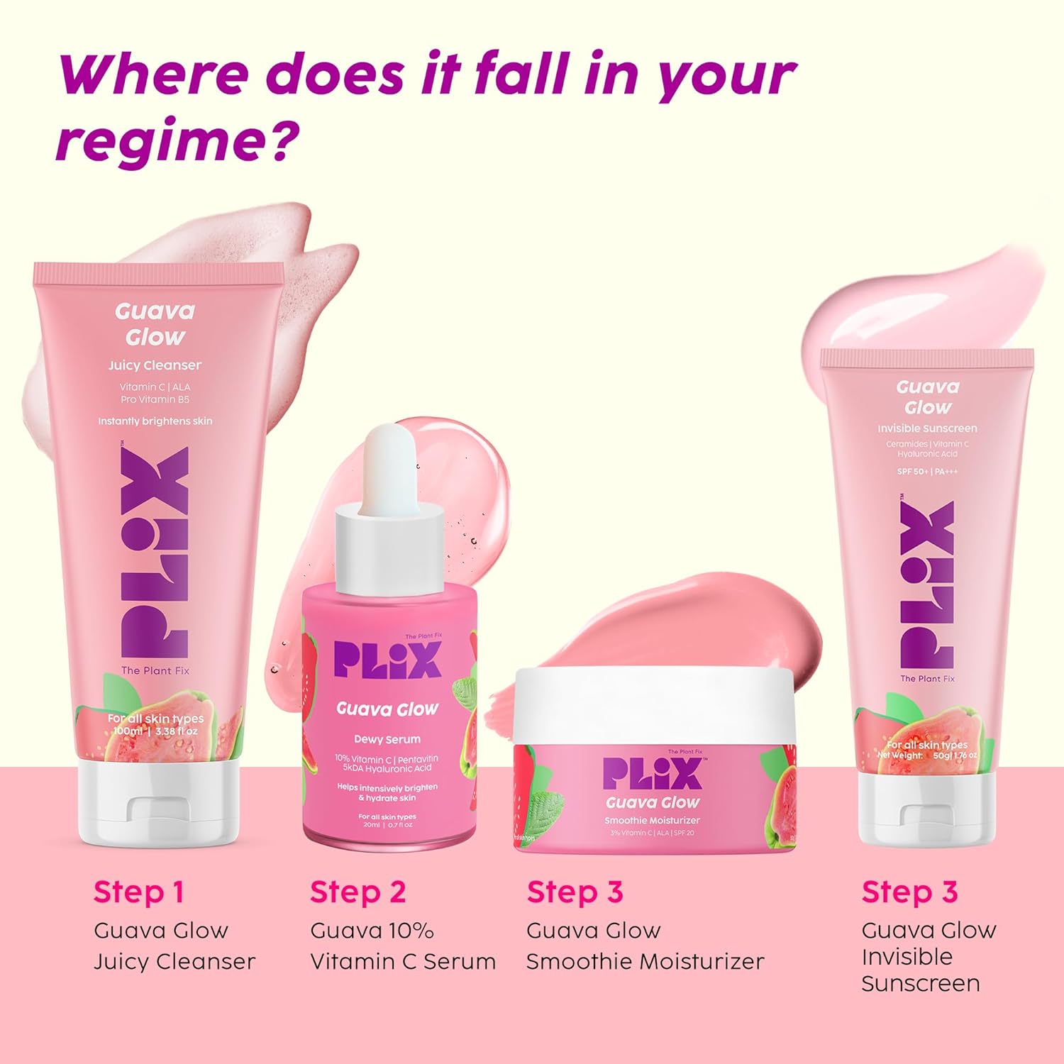 PLIX  Face Serum-20ml, Cleanser-100ml& Zero White Cast Sunscreen -50g image 4