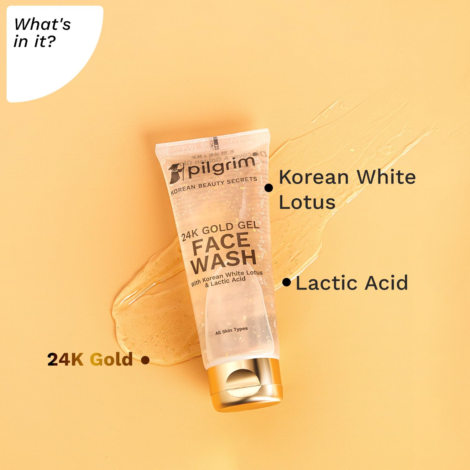 Pilgrim 24k Gold Gel Facewash with Korean White Lotus & Lactic Acid 80ml image 4