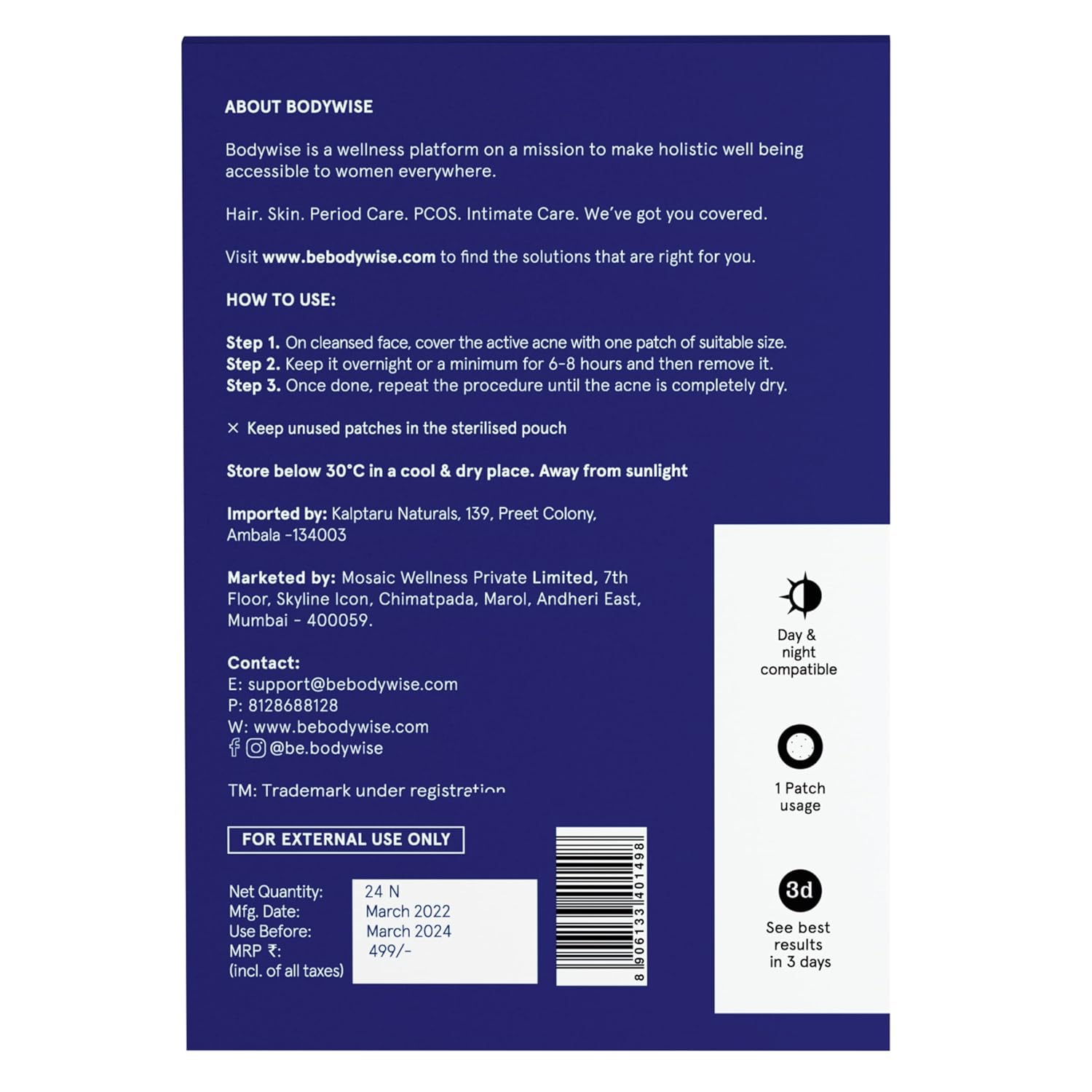 BeBodywise Hydrocolloid Acne Pimple Patch -24 pcs image 3