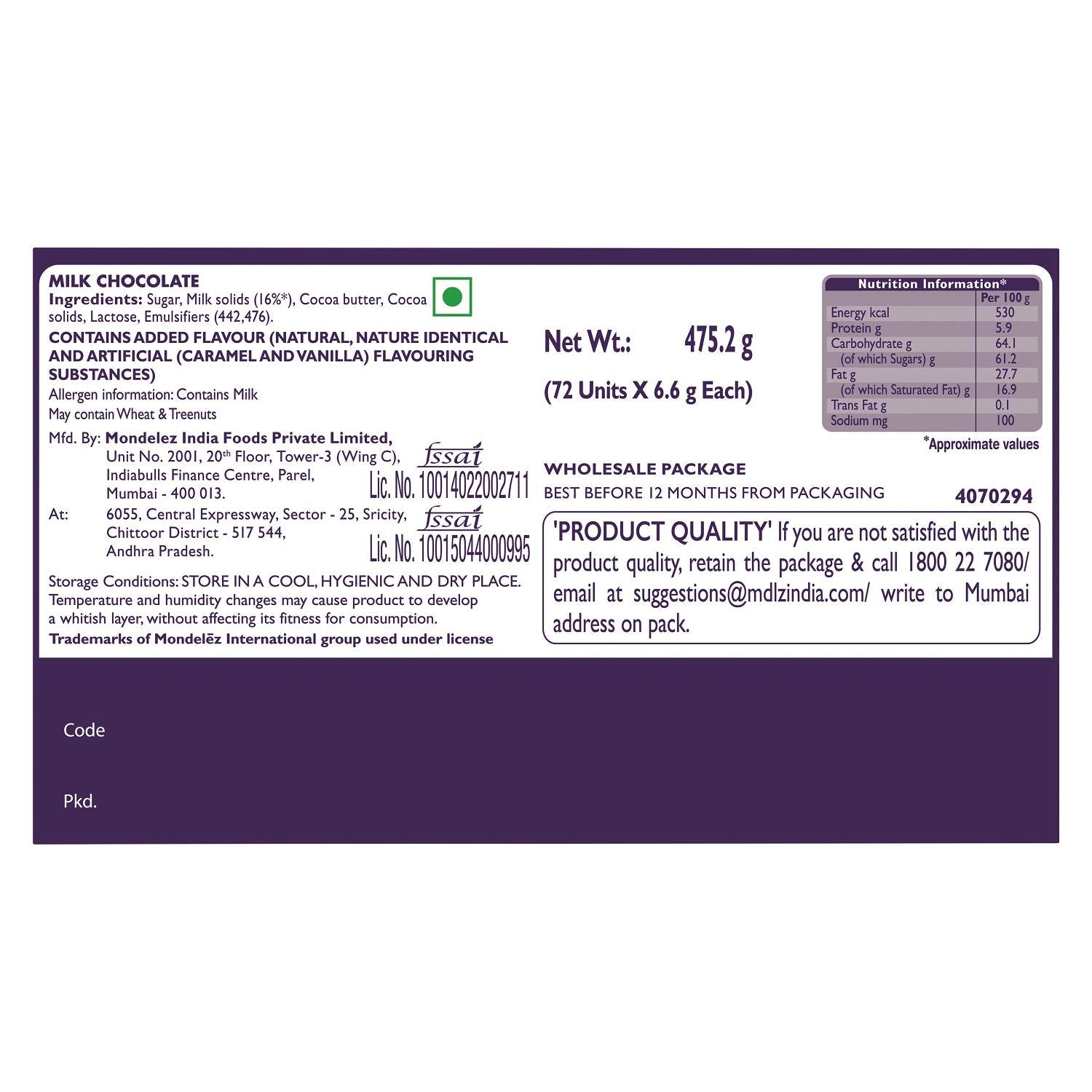 Cadbury Dairy Milk Chocolate Bar 6.6g – Pack of 72 | Creamy Milk Chocolate Treats image 4