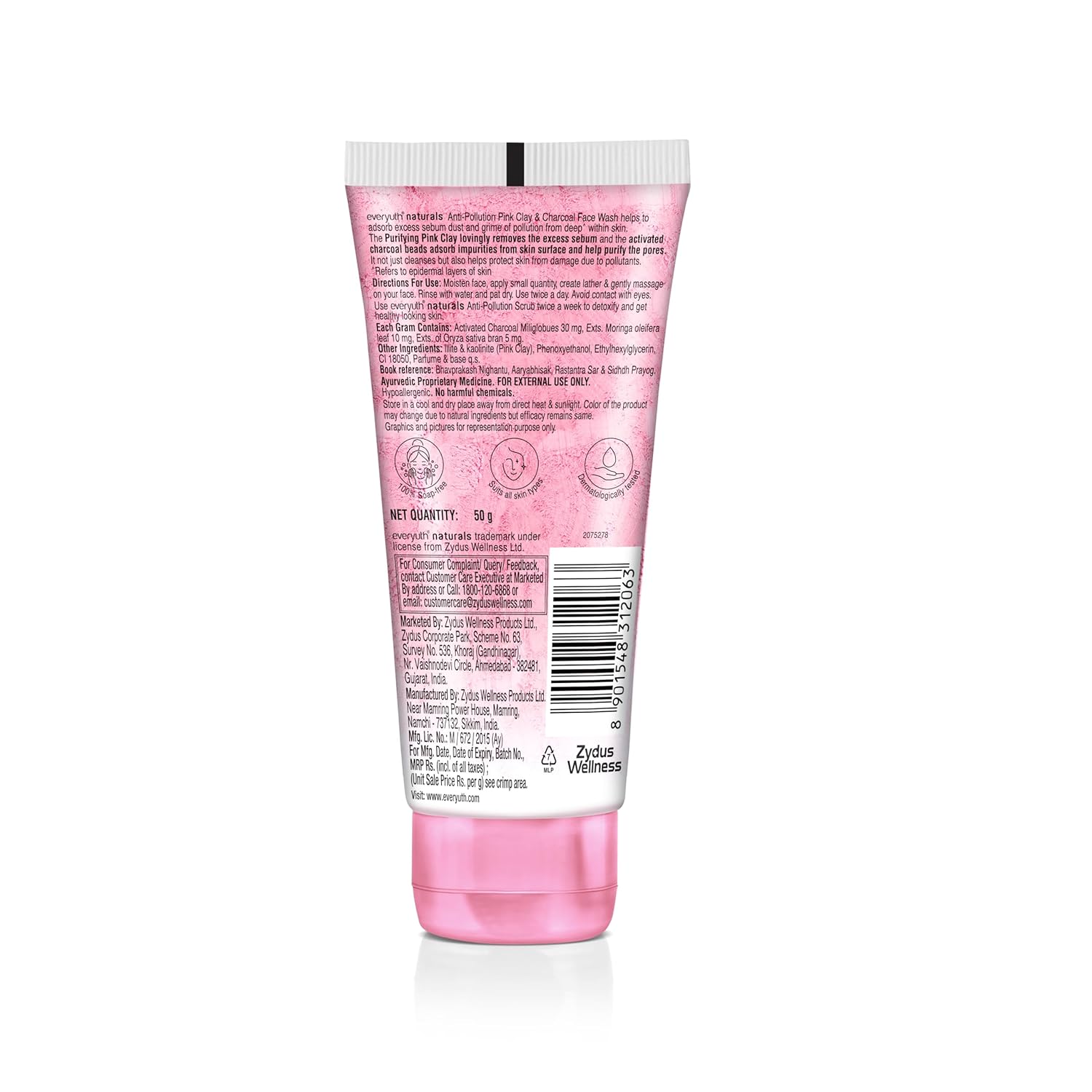Everyuth Naturals Anti Pollution Pink Clay & Charcoal Face Wash 50g image 2