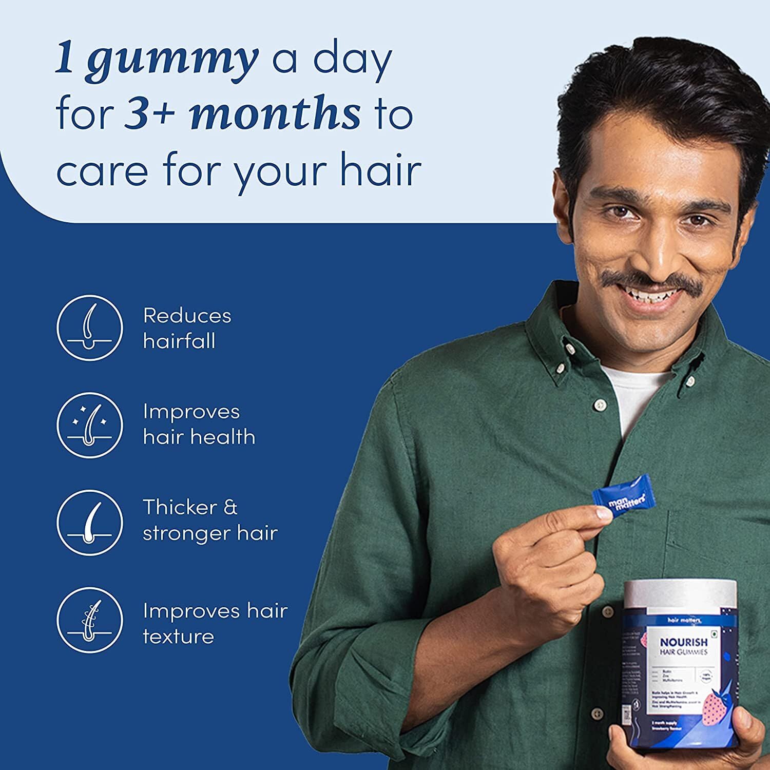 Man Matters Biotin Gummies  Strawberry Flavou- 60 Days Pack image 3