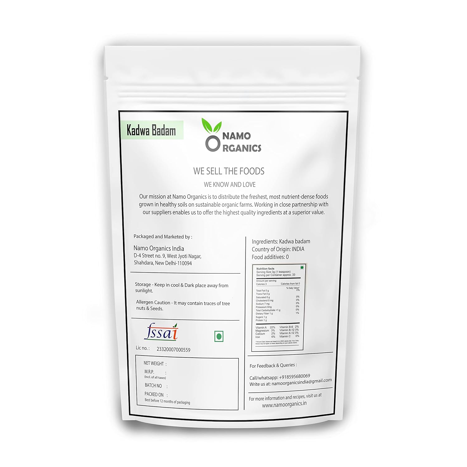 Namo Organics Kadwa Badam -250gm image 2