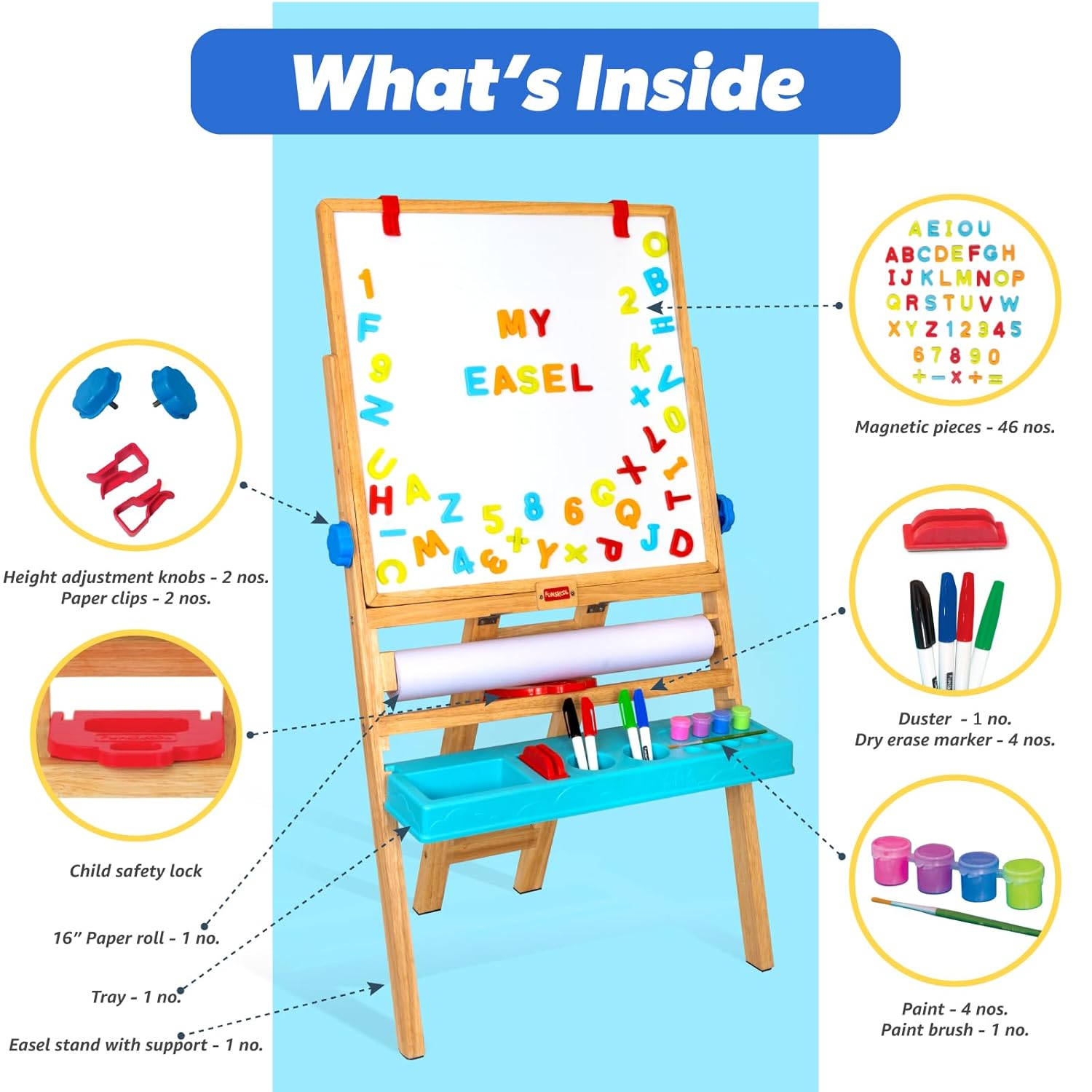 Giggles Funskool My First Easel, 4in1 Double Sided Wooden Magnetic Board image 2