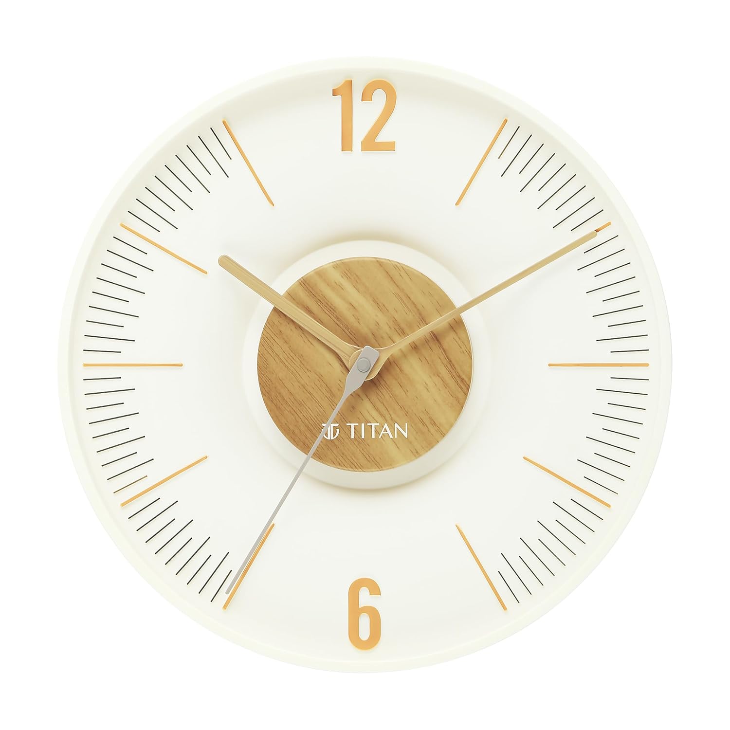 Titan Earth Flare Wall Clock – 32 x 32 cm Modern Wood Texture Design with 3D Dial, Raised Indices, Silent Sweep Movement