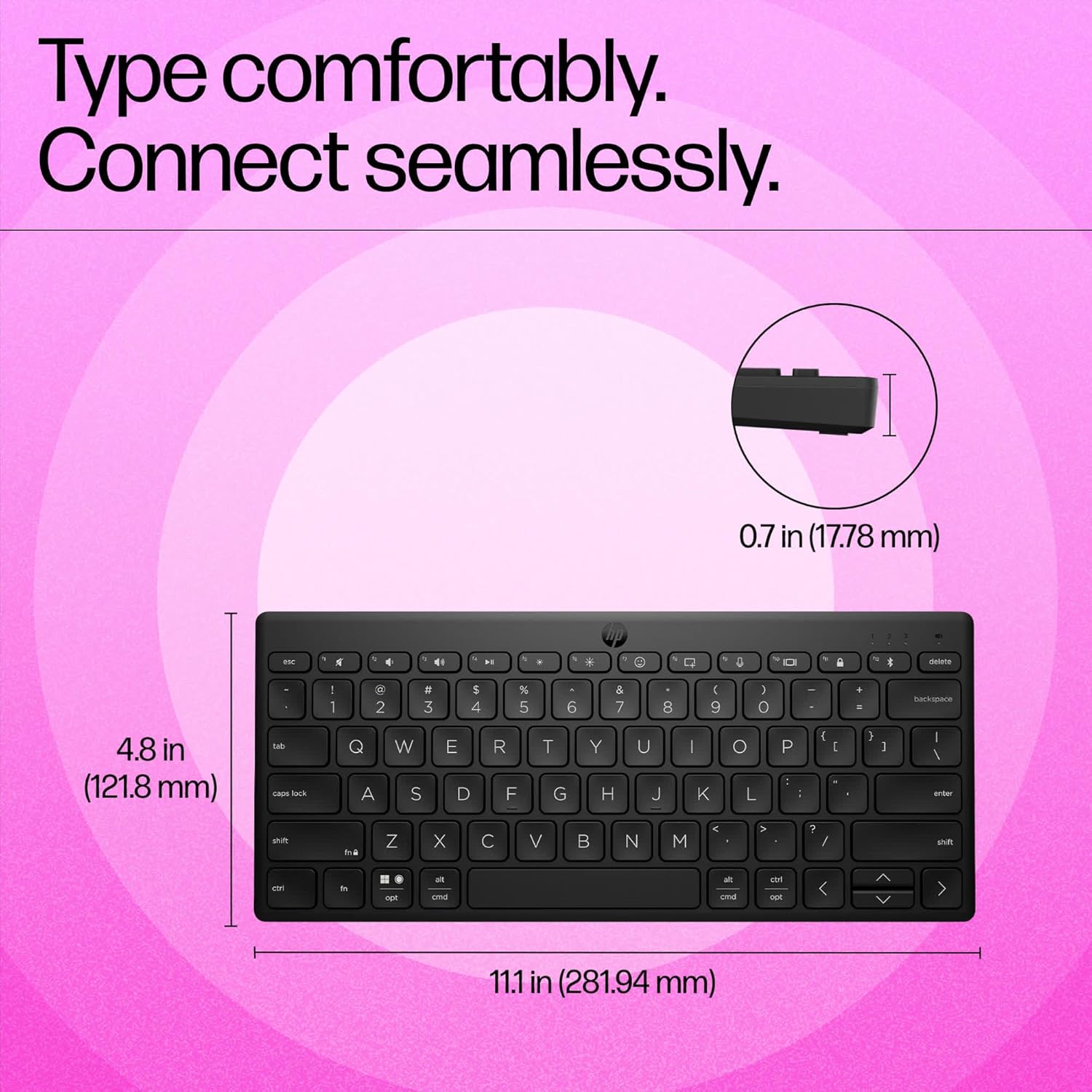 HP 350 Compact Multi-Device Bluetooth Wireless Keyboard; Spill Resistant; Swift Pair; OS Auto-Detection image 2