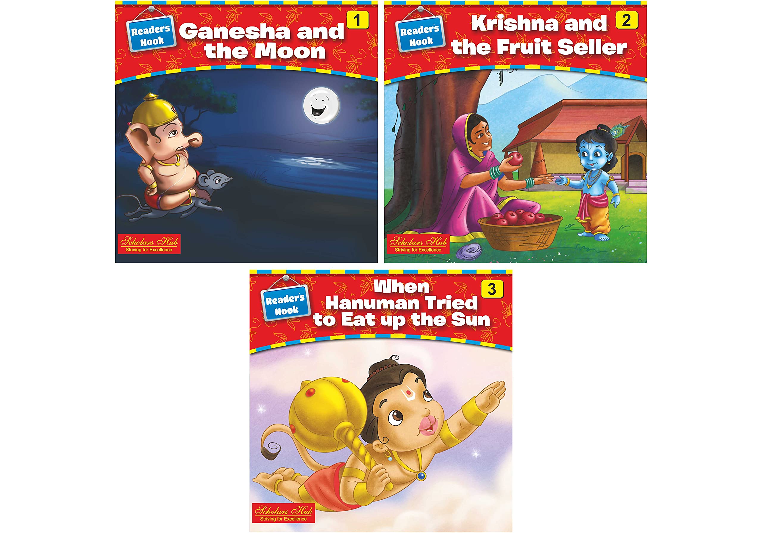 Scholars Hub Mythological Story Books For Kids- Readers Nook Series -Ganesha And The Moon-1, Krishna And The Fruit…