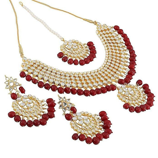 Shining Diva Fashion Jewelry Gold Plated Kundan Pearl Stylish Fancy Wedding Necklace Set