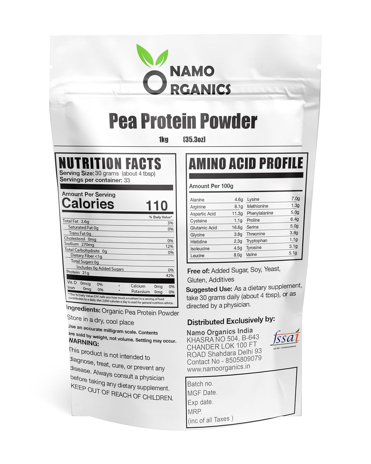 Namo Organics Pea Protein Powder - 1kg image 2