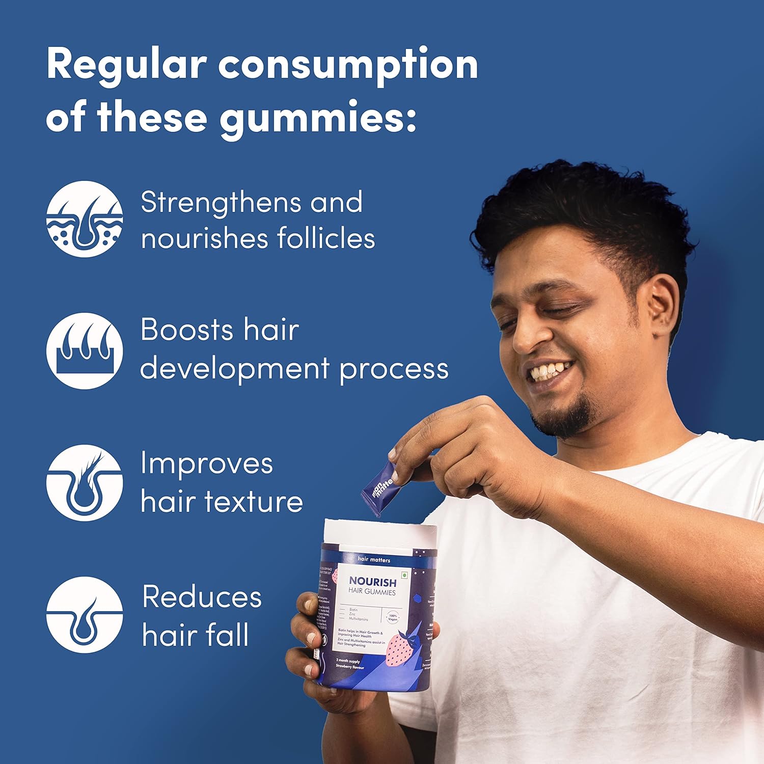 Man Matters Biotin Hair Gummies (90N) 100% Vegan & Gut Friendly image 6