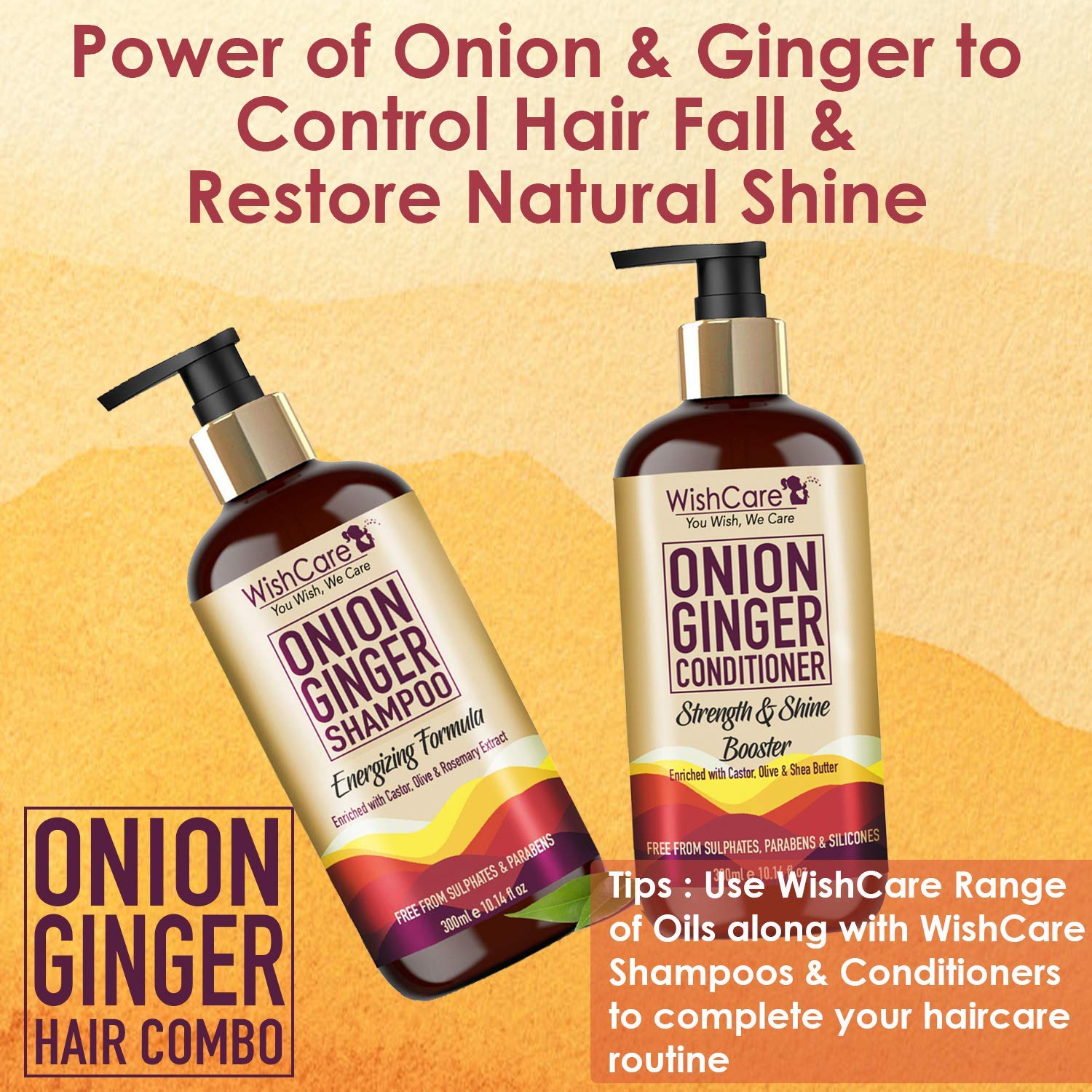 WishCare Red Onion Ginger Shampoo & Conditioner Kit (Shampoo and Conditioner combo)-300ml image 3