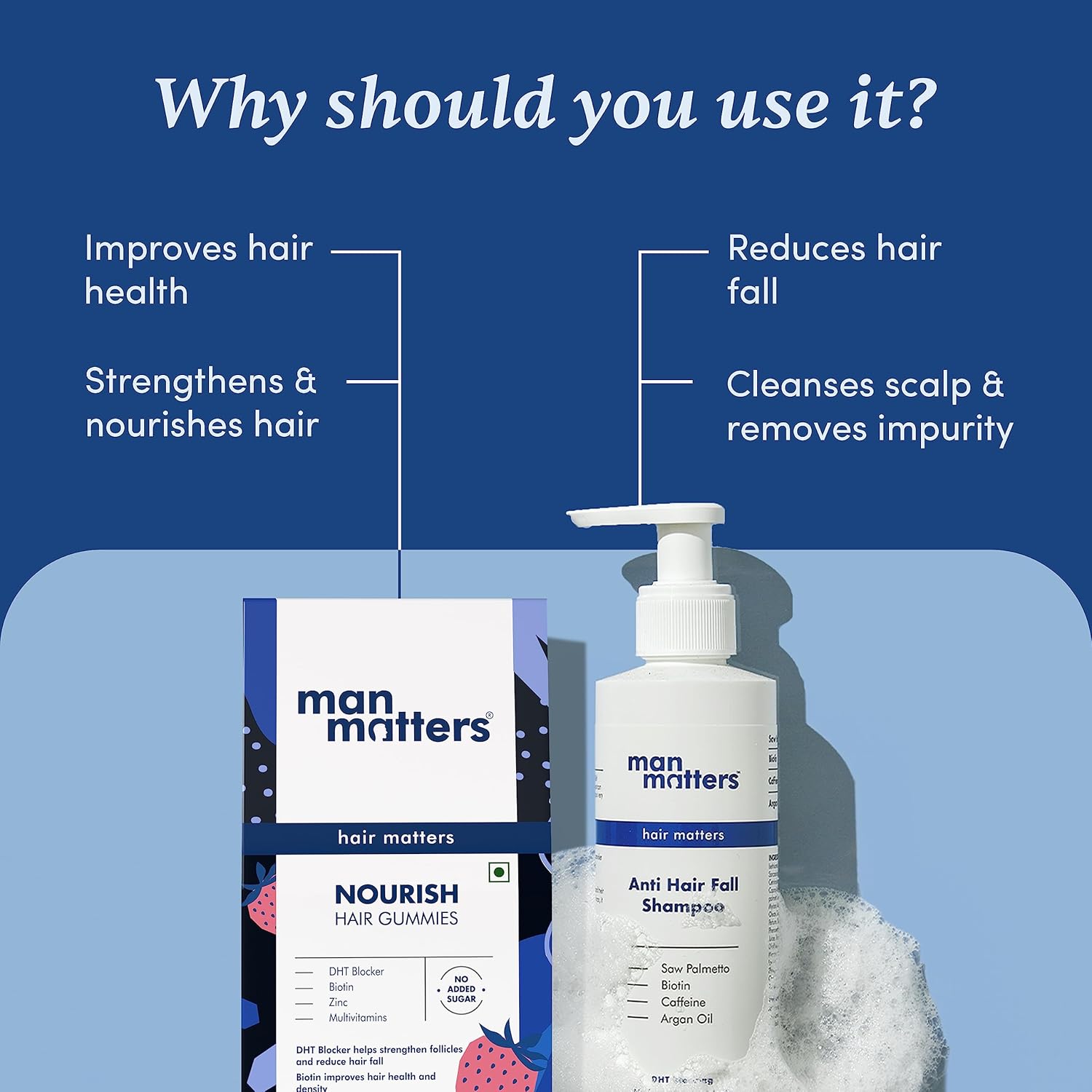 Man Matters Biotin Hair Gummies 30N & Anti Hair Fall Shampoo 200ml image 4