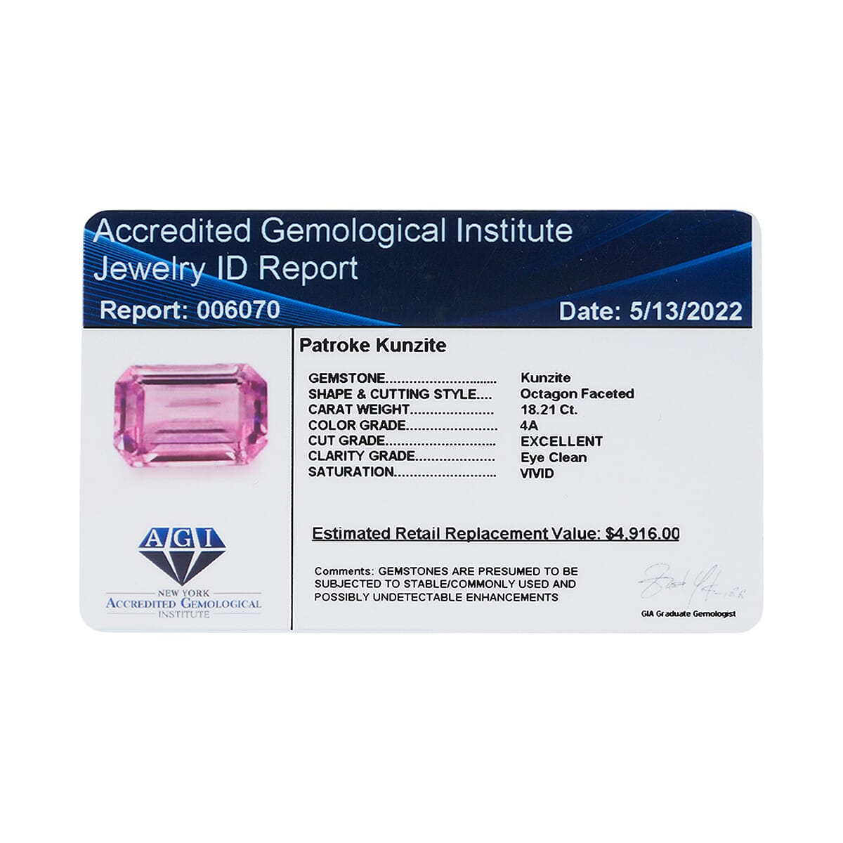 Astrolucrum Collectors Edition AAAA Patroke Kunzite (Oct Free Size) 18.00 ctw (image 6)