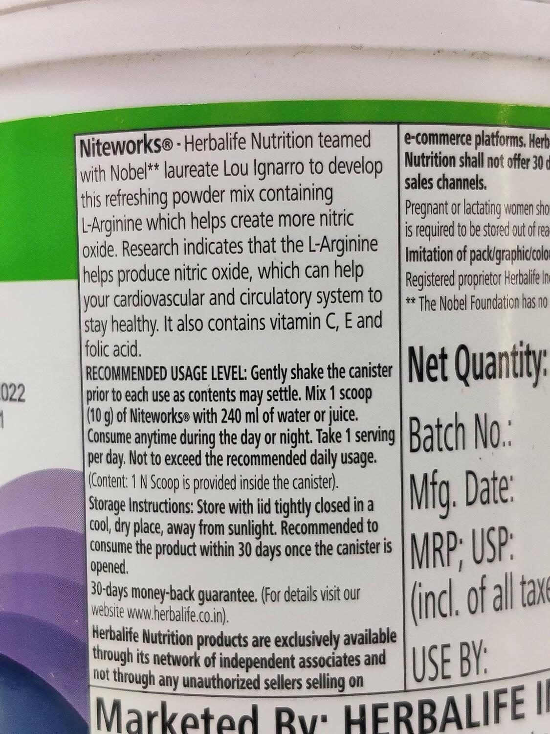 Herbalife Niteworks Lemon Flavor L-Arginine Supplement Powder – 300g image 2