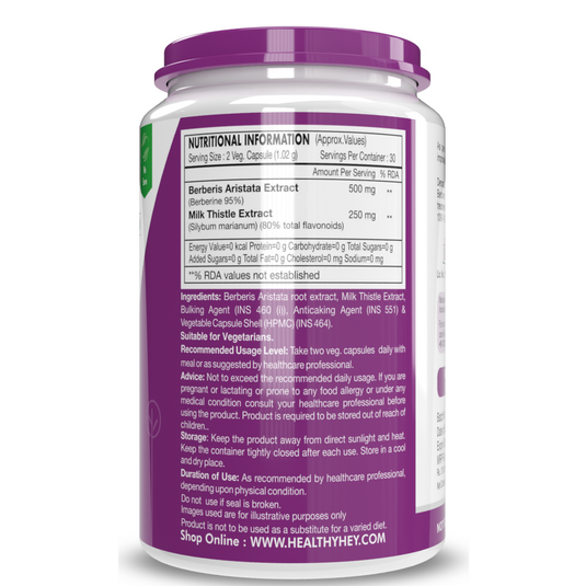 Healthyhey Berberis Berberine 95% with Milk Thistle - 60 Vegetable Capsules image 2