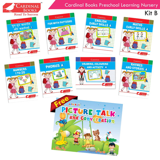 Cardinal Books Preschool Learning Nursery Kit B Set of 8|Alphabet | Numbers| Rhymes & Stories| Colouring| Phonic Book Ages…