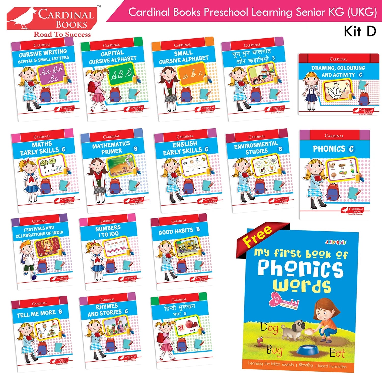 Cardinal Books Preschool Learning Senior KG (UKG) Kit D Set of 16| Cursive Alphabet| Number|Rhymes and Stories| Phonic|Ages…