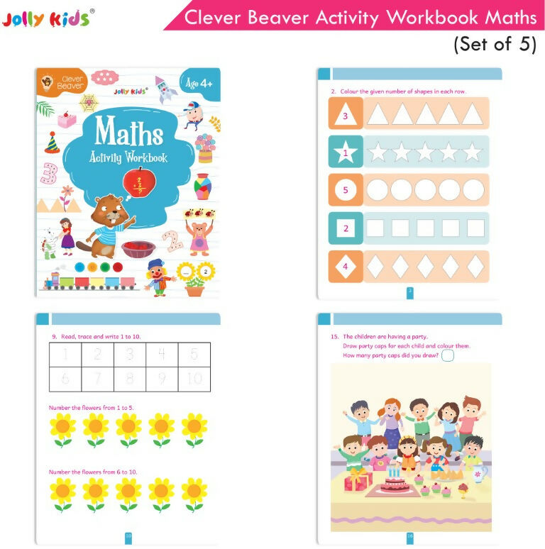 Jolly Kids Clever Beaver Ages 4-5 Years Fun Learning Activities Workbooks Set of 5 | English-Maths-EVS-Good Habit-Logical…