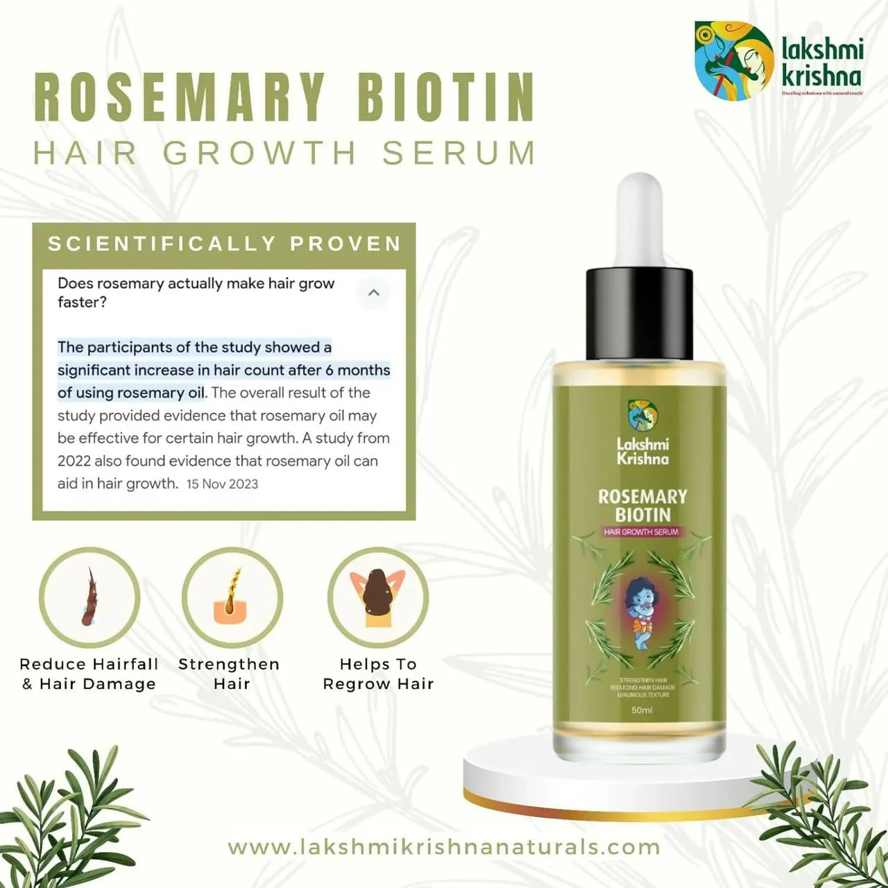 Lakshmi Krishna Naturals Rosemary Biotin Hair Growth Serum -50 ml image 4