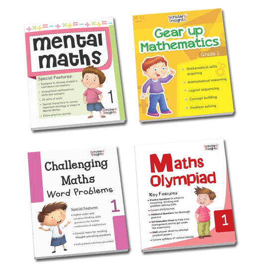 Grade 1 Comprehensive Learning with Mathematics Workbooks Set of 4 Ages 6-7 Years: Gear Up Math, Mental Math, Olympiad, and…