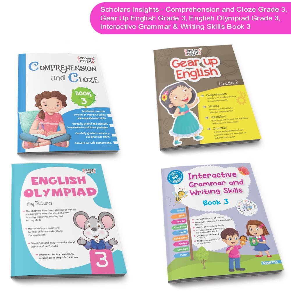 Grade 3 Ultimate English Combo Practice Workbooks Set of 4: Grammar, Writing Skills, Olympiad Prep, and Gear Up English…
